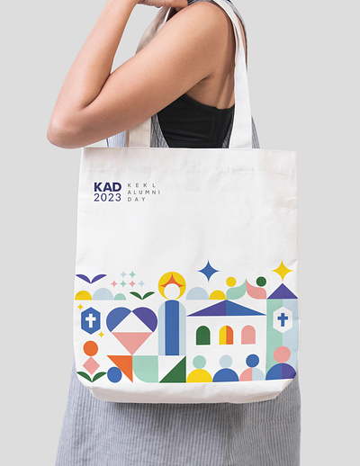 Loyola Alumni Day 2023—Tote Bag branding campaign catholic color palette colorful design event geometric graphic design high school illustration logo logo design loyola reunion social media