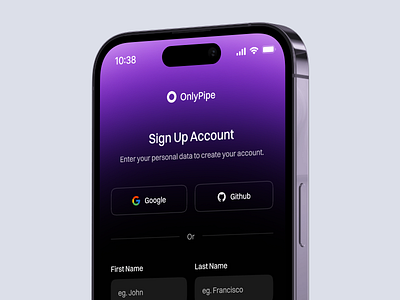 Dark Sign Up Page (Mobile) auth auth page authentication clean design forms input field input fields login mobile mobile app register register page sign up sign up account sign up page ui ui design uiux user interface web design
