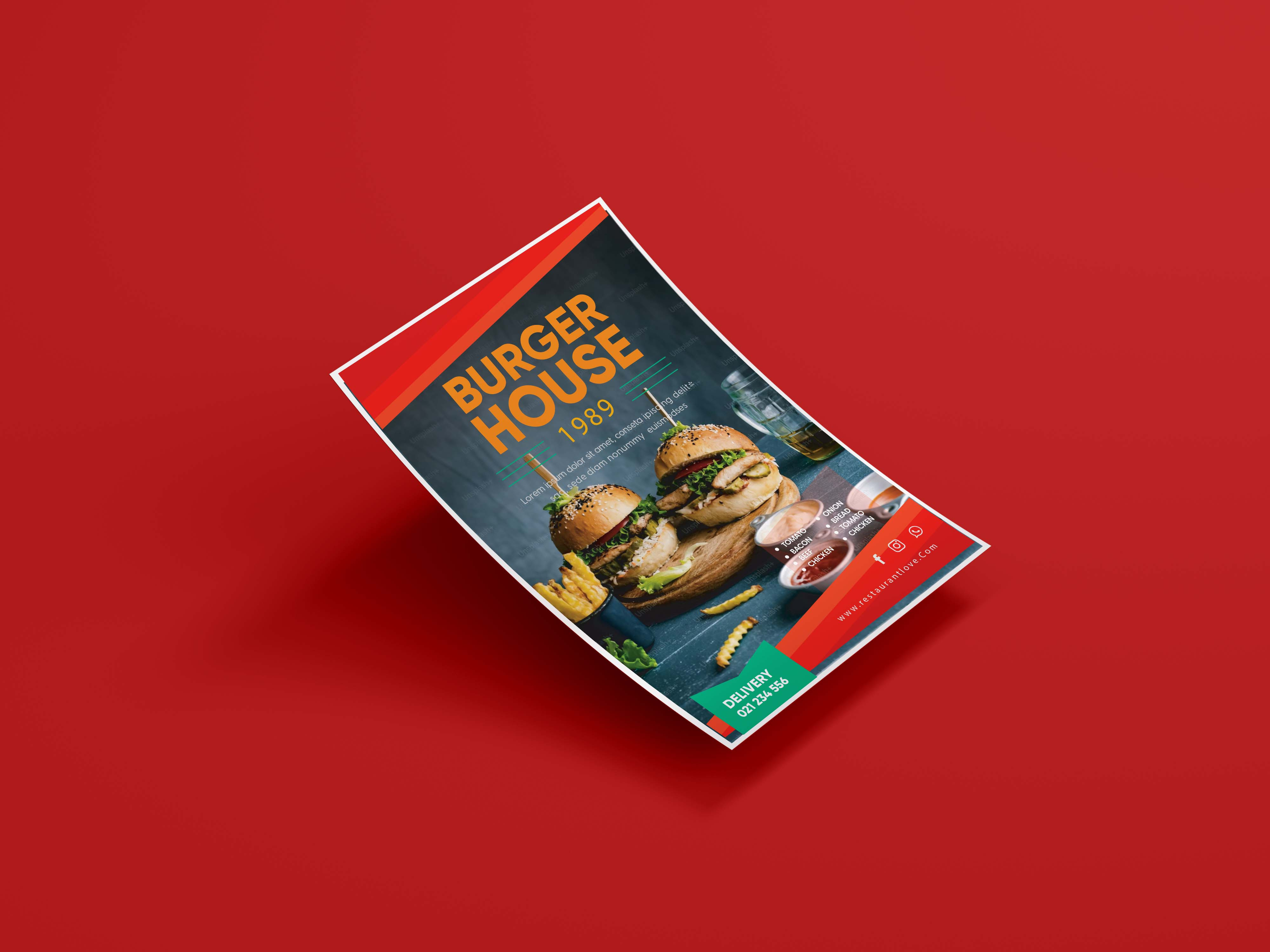 Burger House Flyer burger burger flyer cheeseburger cooking delivery fast food fastfood food brochure food menu food poster foodie fries hamburger illustration pizza pizza flyer restaurant restaurant flyer typography vector