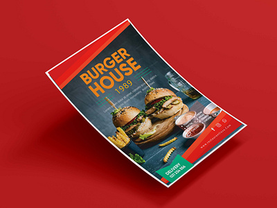 Burger House Flyer burger burger flyer cheeseburger cooking delivery fast food fastfood food brochure food menu food poster foodie fries hamburger illustration pizza pizza flyer restaurant restaurant flyer typography vector