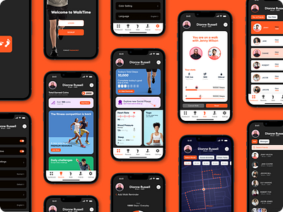 WalkTime- Walking App app design applicationl mobile app product design ui design walk app design