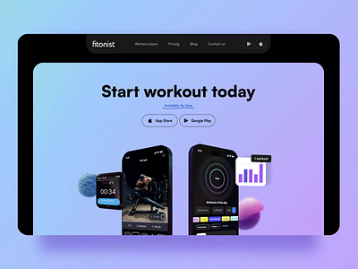 Fitonist - Website design for the fitness mobile application animation fitness gym landing page motion graphics promo website ui user interface ux web design website website design website interaction workout