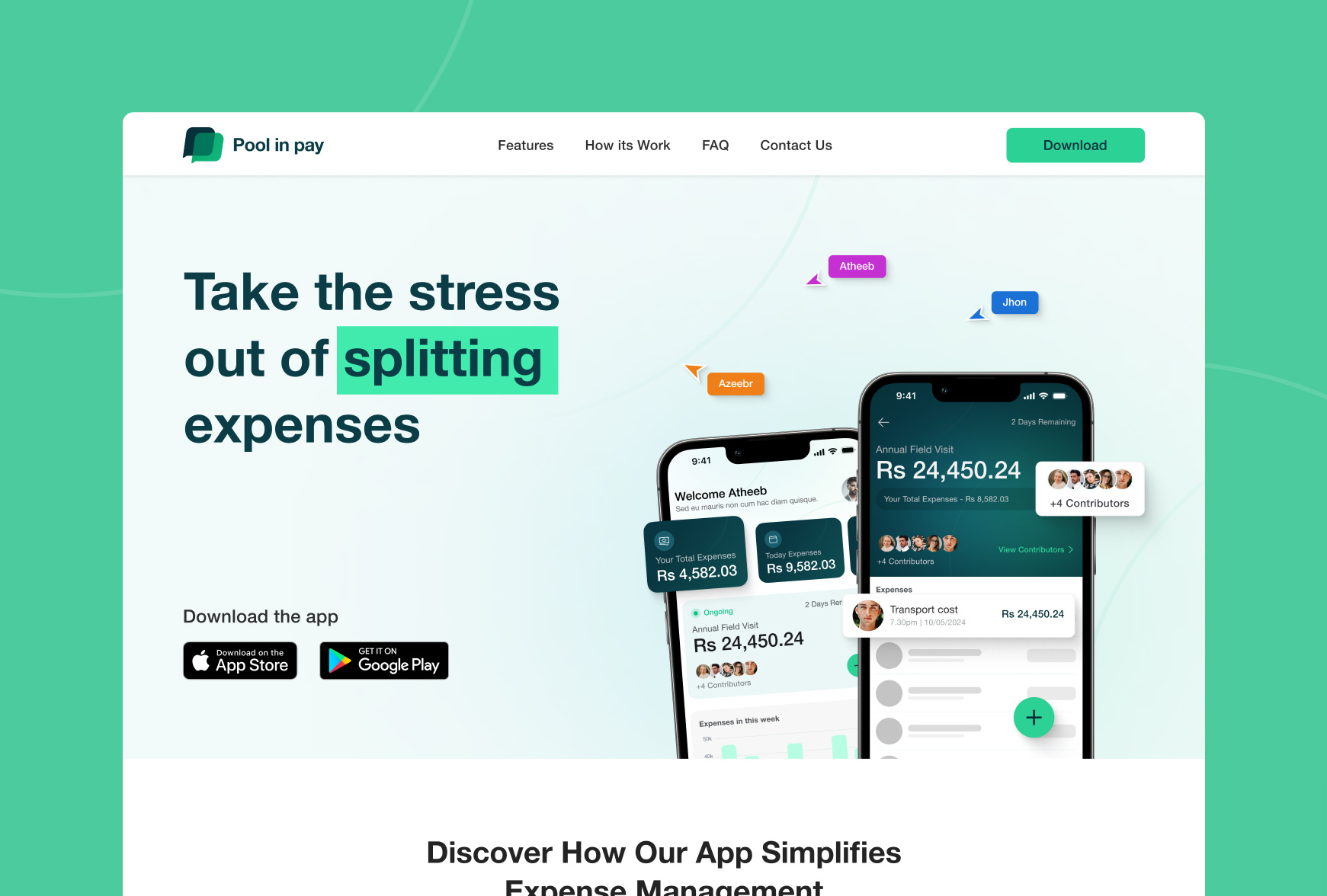 Landing Page for Shared Expense Management App app app landing page design finance app illustrartion landing page logo minimal typography ui ui ux ux website