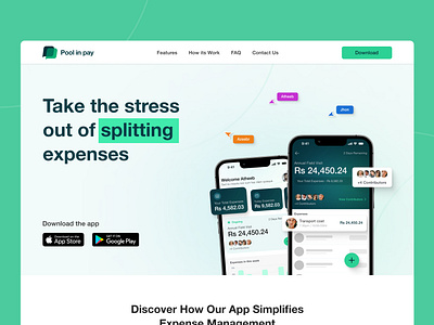 Landing Page for Shared Expense Management App app app landing page design finance app illustrartion landing page logo minimal typography ui ui ux ux website