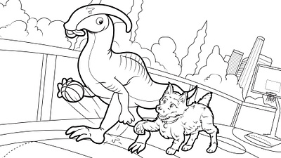 Coloring Book of Dog and Dino children book illustration coloring book illustration book