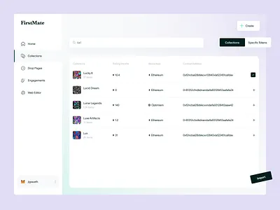 FirstMate - Import New Collection blockchain cryptocurrency marketplace nft nft collections nft storefront ui ui design ux ux design web app