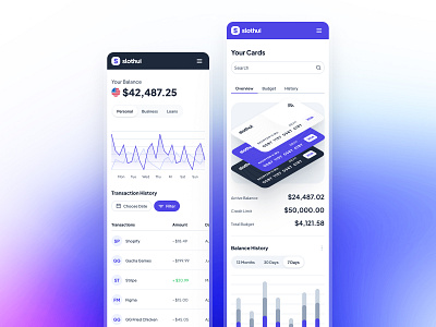 slothUI - World's Laziest Design System - Finance Fintech App UI app design banking app budgeting app chart ui clean ui credit card ui design system finance app fintech app gradient ui interface design minimal ui modern ui responsive app slothui table ui transaction ui ui ui design ui kit