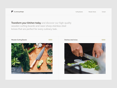 Cutting Edge kitchen knife lifestyle minimal premium product design ui ux webdesign website design white wooden boards