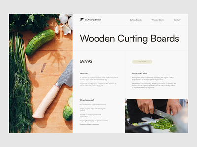 Product page abstract design kitchen minimal product design steel knives ui ux webdesign wooden boards