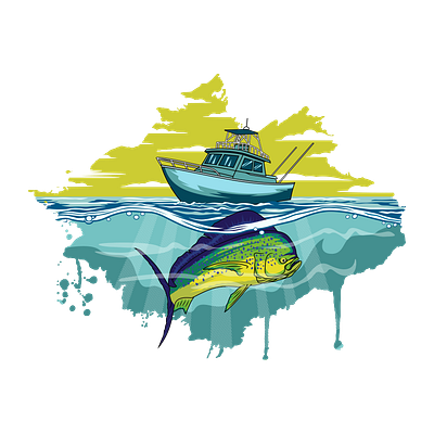 mahi mahi dorado boat fishing illustration logo vector image boat logo