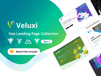 Veluxi Vue Landing Page Collection agency bitcoin cloud corporate cryptocurrency homepage landing page marketing medical mobile apps portfolio saas ui ux web design website