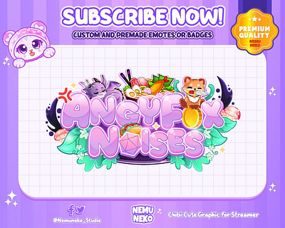 🍷AngyFoxNoises Custom Vtuber Logo Text By Nemuneko🍷 animation branding chibi emotes cute emotes design fox graphic design illustration logo logo aesthetic logo text nemuneko purple theme twitch emotes vtuber logo vtuber logo text