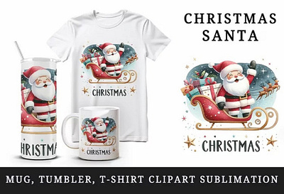 Christmas Santa tumbler mug wrap, clipart sublimation design 3d animation apparel graphic design motion graphics