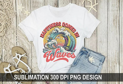 Happiness Comes In Waves Retro Sublimation PNG 3d animation apparel graphic design ui