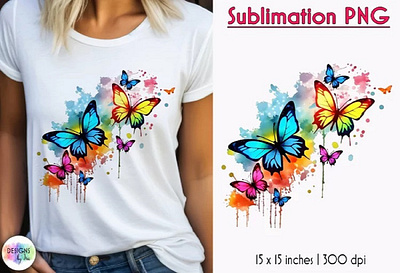 Butterfly Sublimation Watercolour Colourful Butterfly PNG 3d animation apparel graphic design ui