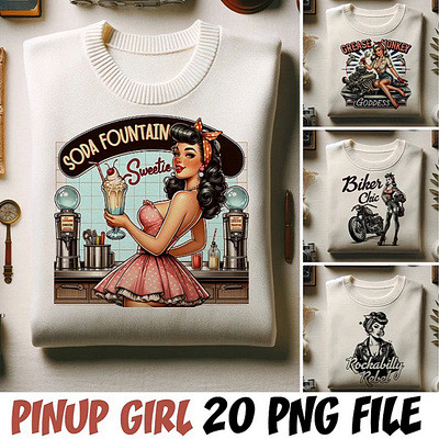Retro Pinup Girl PNG Bundle 3d animation apparel graphic design ui
