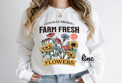 Vintage Fresh Flowers png Design - Vintage Farm Fresh Flowers 3d animation apparel graphic design ui