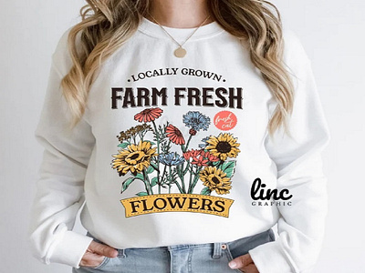 Vintage Fresh Flowers png Design - Vintage Farm Fresh Flowers 3d animation apparel graphic design ui