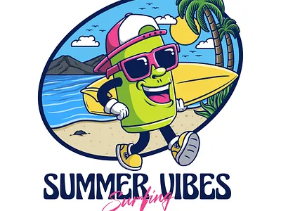 Summer Vibes Surving beach brandidentity branding graphic design illustration logo merch design mershandise sticker design summer summer beach summer design summer paradise summer vibes surf club surving t shirt design