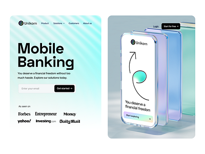 Unikorn mobile banking app website app banking clean finance fintech landing page minimal mobile mobile app modern payments revolut transaction ui design uxui web web design web page web ui website