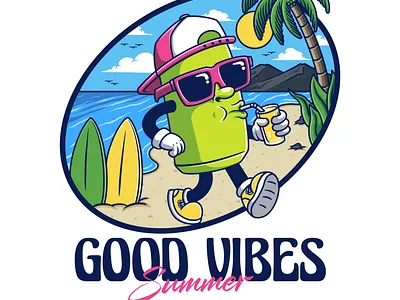 Good Vibes Summer apparel design clothing design illustration merch design merchendise summer summer beach summer design summer illustration summer paradise surfing surfing club t shirt design