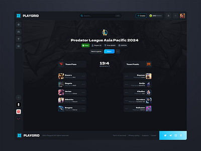 Playgrid Match Page crypto dark design esports league of legends lol match page mobile platform playgrid tournament ui ux website