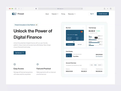 Fineast - Fintech Hero animation b2b bank card clean dipa inhouse finance fintech hero minimalist modern money saas section simple startup wallet web design website