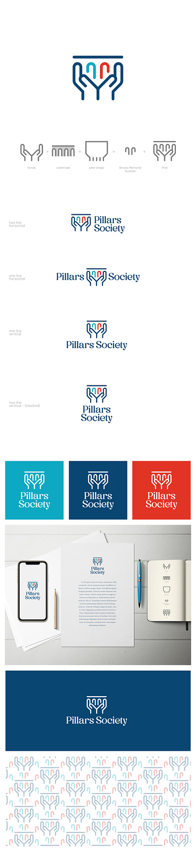 Pillars Society charity column hands line art logo pillars society