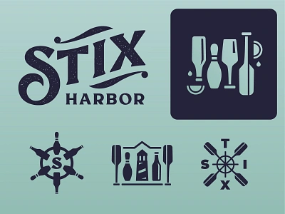 Lakeside Restaurant Branding alcohol bar beach beer boats bowling branding canoe drinks harbor lake lemon lighthouse lime logo paddles shore typography wine wordmark