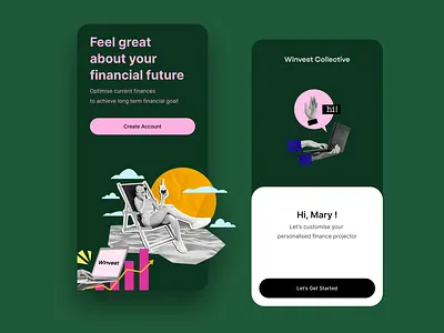 Mobile onboarding for financial app app. custom onboarding finance finance for women financial app mobile design mobile onboarding mobile screens mobile ui onboarding