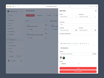 Add Ticket UI add task add ticket ui app ui design management saas app saas ui task design task management ticket ui design ui kit ux design web design