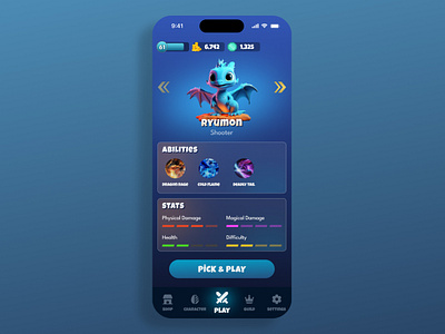 Mobile game UI blue character game design dragon game game app game design gaming mobile game play ui