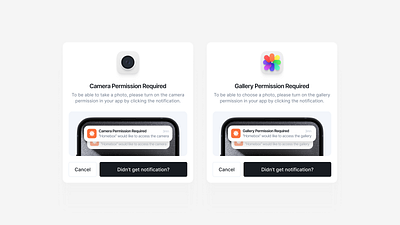 Permission Modals app camera design gallery icon mobile modals notification permission popup product product design ui visual