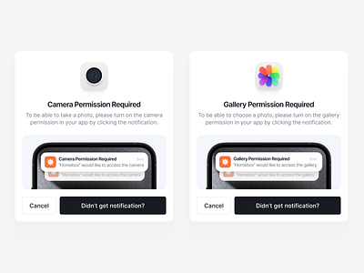 Permission Modals app camera design gallery icon mobile modals notification permission popup product product design ui visual