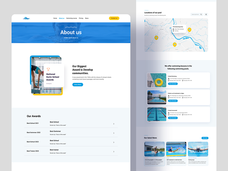 Swimming School Website (Inner pages 2) about us app design branding complete website framer interactive webdesign landing page design modern web desiign online education swimming swimming app swimming platform swimming school swimming school website swimming website uiroll uiux webapp website design website inner page