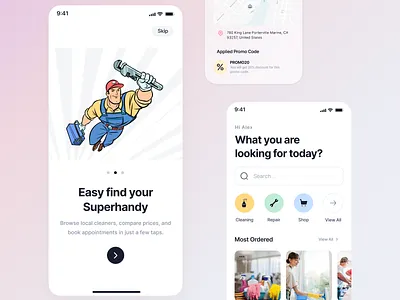 Superhandy Mobile UI appdesign book cleaning cleaning services home house interactiondesign mobile application mobileappui mobileuiux services ui ui design ui inspiration uiux userexperience userinterface ux ux design visualdesign