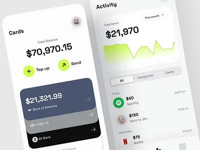 pocketit Home & Activity activity banking cards data design data visualisation digital bank ewallet fintech history mobile app design mobile ui money transfer spending statistics stats tracker uidesign uiux uiux design wallet