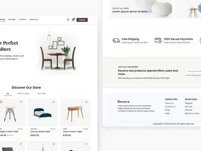 Decora: Online Furniture Store Landing Page clean e commerce furniture landing page minimal design online store