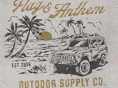 Flag & Anthem Coastal badge design beach branding car illustration jeep palm sunrise sunset t shirt design vintage