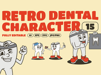 Teeth Dental brand brand identity branding cartoon character classic cute dental design graphic design illustration logo old style retro teeth vector vintage