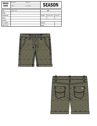 Shorts design - Teck Pack fashion design shorts tech pack