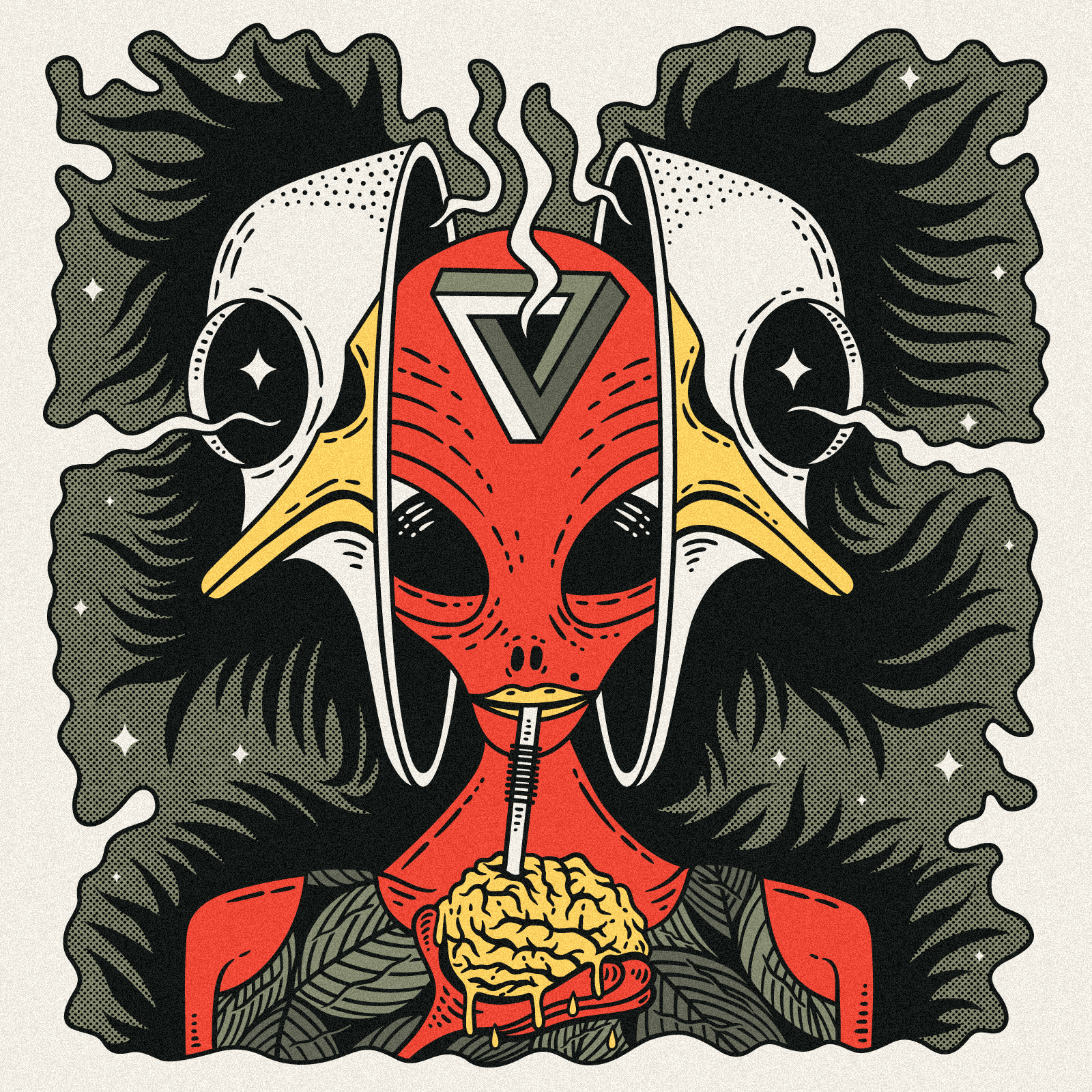 Brainless alien bird brain brainless emu illustration impossible triangle smoke