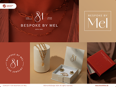 Brand Concept for BespokeByMel bespokebymel bm bm logo concept emblem fashion female fine jewelry handmade jewellery jewelry lettering lettermark m m logo minimalist monogram nude red serif