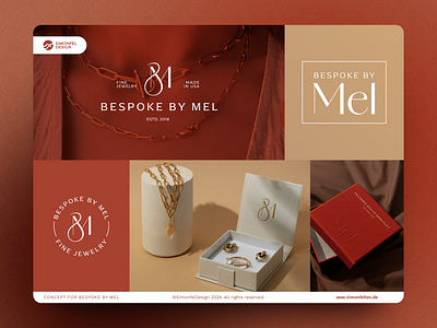 Brand Concept for BespokeByMel bespokebymel bm bm logo concept emblem fashion female fine jewelry handmade jewellery jewelry lettering lettermark m m logo minimalist monogram nude red serif