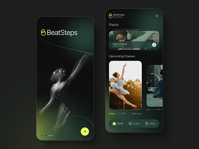 BeatSteps: Dance Academy App app application dance danceacademy darktheme design mobile music uidesign