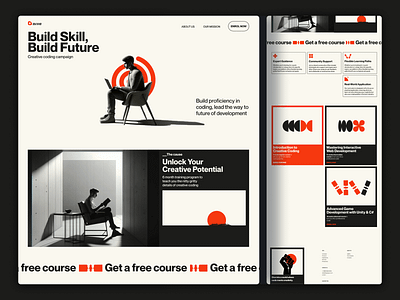 Neon landing page creative digital art flat full page landing landing page learning minimal one page orange ux web website