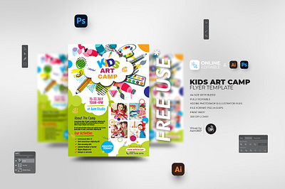 Kids Art Camp Flyer Template aam aam360 aam3sixty art class poster art competition flyer art contest art craft art day art fest flyer art school flyer art studio back to school branding craft camp drawing activity drawing class poster template drawing lesson flyer template kids activity kids art camp flyer