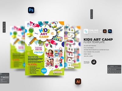 Kids Art Camp Flyer Template aam aam360 aam3sixty art class poster art competition flyer art contest art craft art day art fest flyer art school flyer art studio back to school branding craft camp drawing activity drawing class poster template drawing lesson flyer template kids activity kids art camp flyer