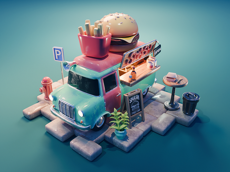 Food Truck 3d blender diorama food truck illustration isometric render