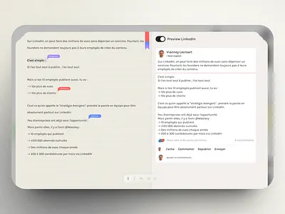 LinkedIn post editor - copost colors editor graphic design illustration linkedin minimalism navbar preview saas skeumorphism text editor toggle
